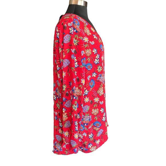 Chelsea & Theodore Red Floral Print Tunic Top Long Sleeves Layer Lagenlook Large - Picture 4 of 9